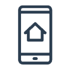 Smartphone with a house icon on the screen indicating a home automation app.